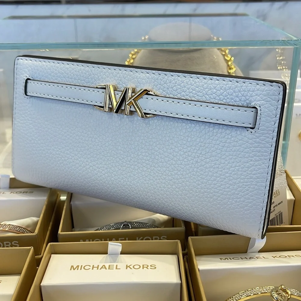 Michael Kors Reed Lg Bifold Pebbled Leather Snap Wallet Card Case Optic White